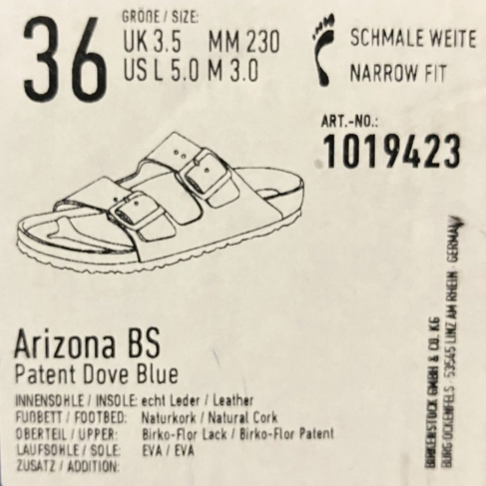 Birkenstock Arizona Patent Dove Blue Sandals - Picture 7 of 7